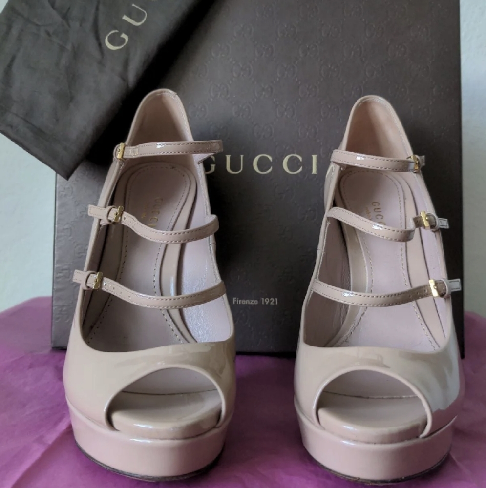 Gucci "Lisbeth" Vernice Crystal Strappy Heels - Picture 3 of 13